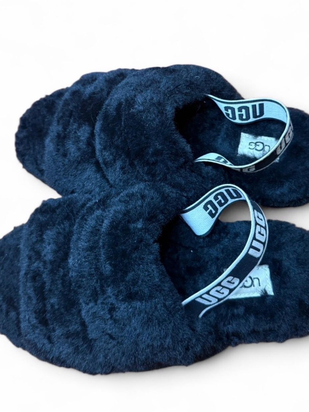 UGG black fluff yeah Fuzzy Slide Slippers with Branded Strap